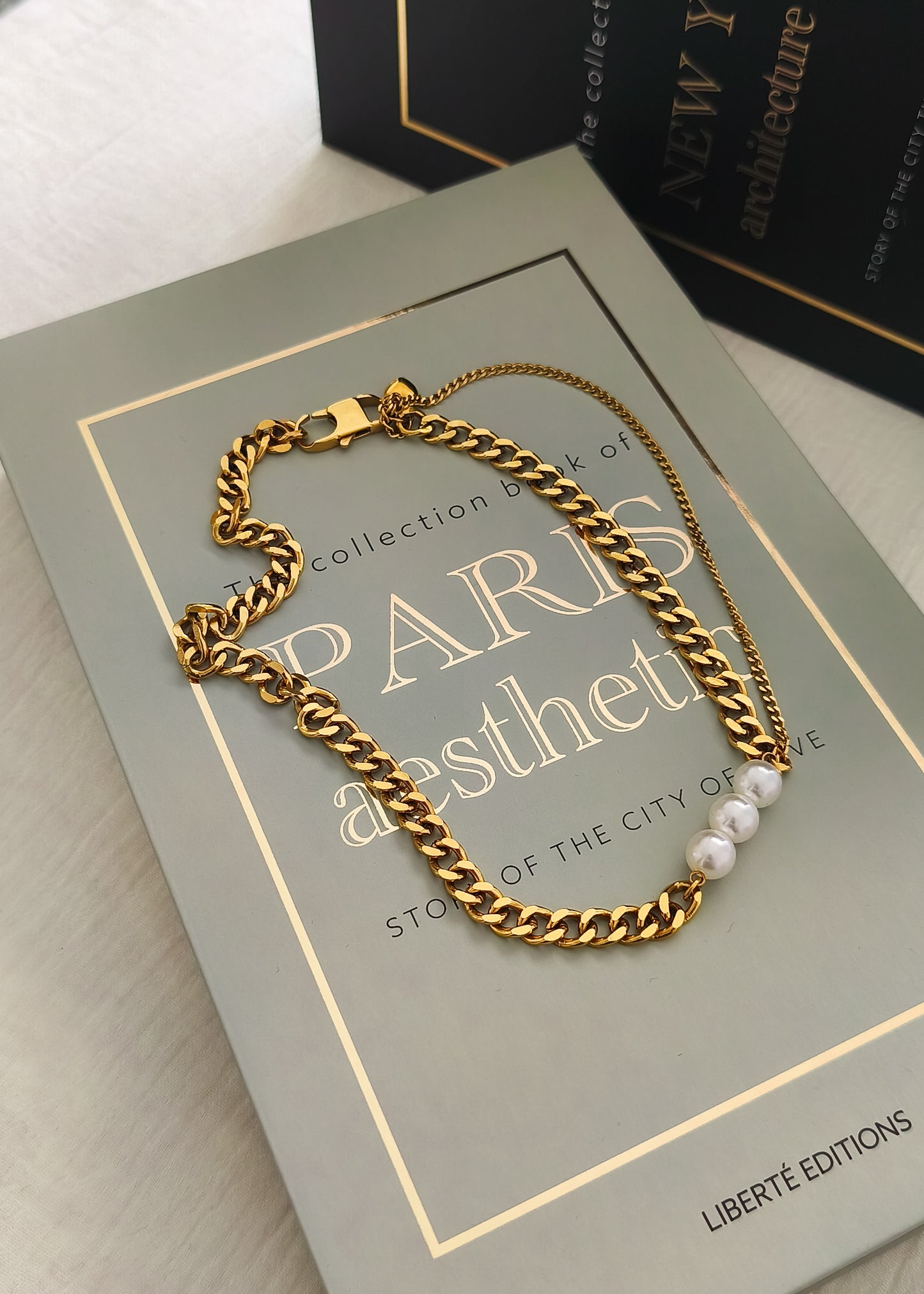 Collier grosse chaîne doré et pendentif cœur avec chaînette en acier inoxydable