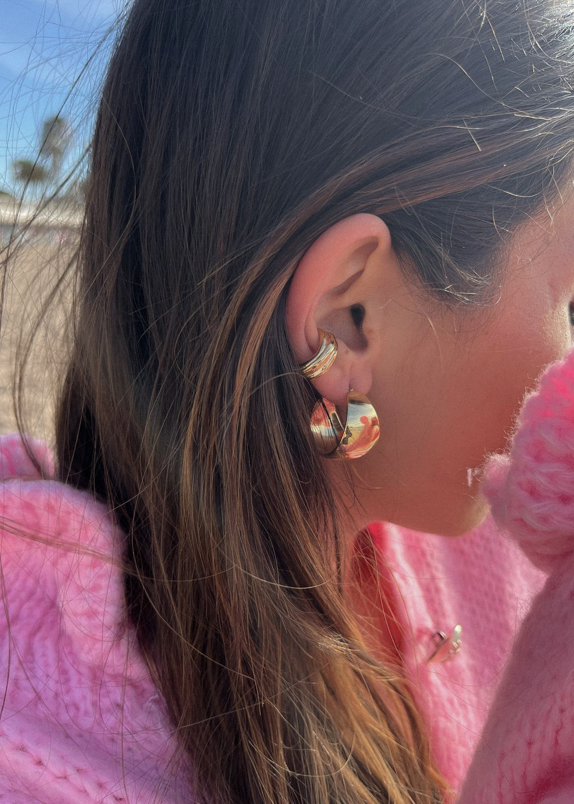 Ear cuff bijoux d'oreilles doré épais strié en acier inoxydable