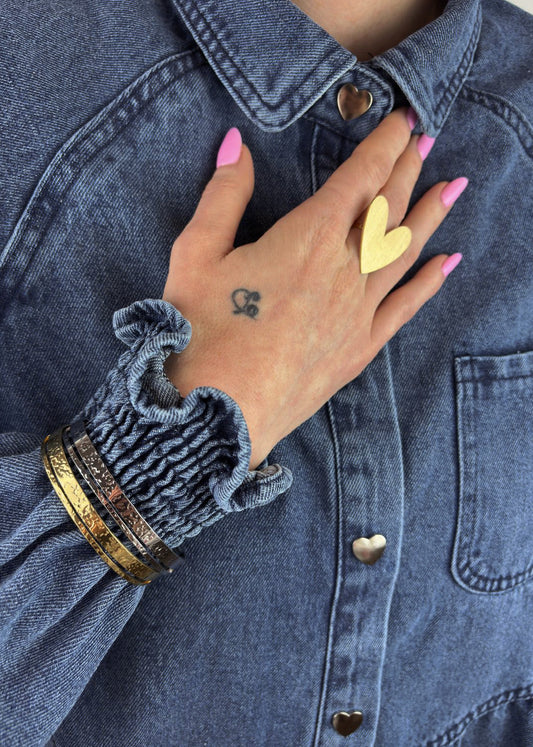 Bague cœur XXL doré et ajustable en acier inoxydable