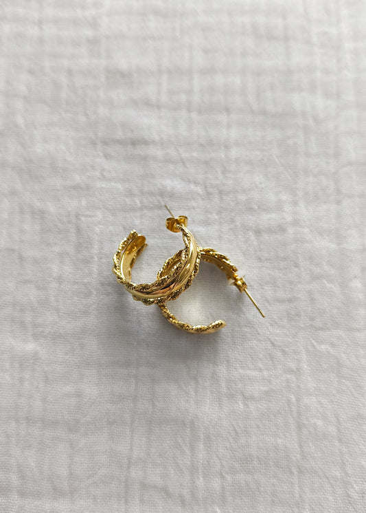 Boucles d'oreilles créoles larges torsadés doré en acier inoxydable