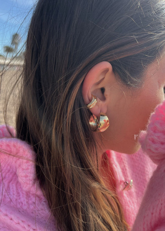 Ear cuff bijoux d'oreilles doré épais strié en acier inoxydable
