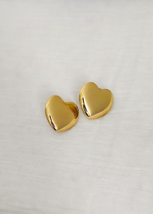 Boucles d'oreilles puce doré gros cœur bombé en acier inoxydable