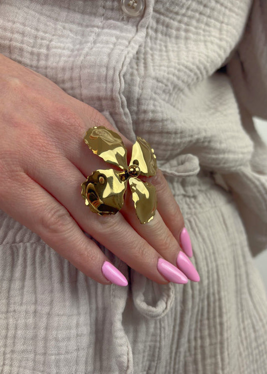 Bague oversize pétale de fleurs doré en acier inoxydable